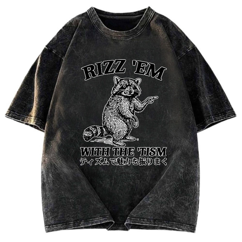 Tokyosol Funny Raccoon Charm Washed T Shirt