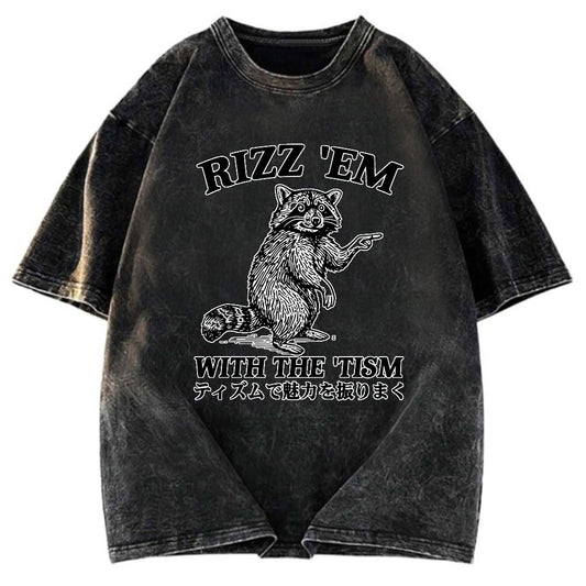 Tokyosol Funny Raccoon Charm Washed T Shirt