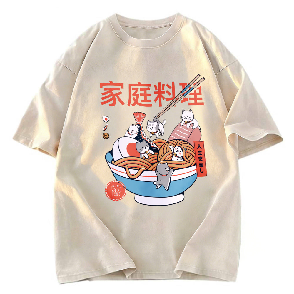 Tokyosol Ramen And Mini Cats Washed T Shirt