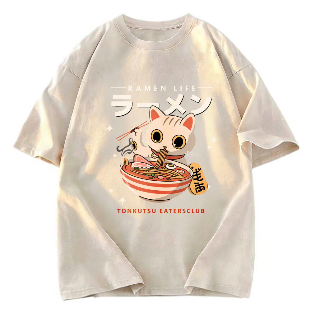 Tokyosol Lucky Cat Ramen Life Washed T Shirt
