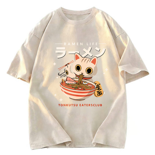 Tokyosol Lucky Cat Ramen Life Washed T Shirt