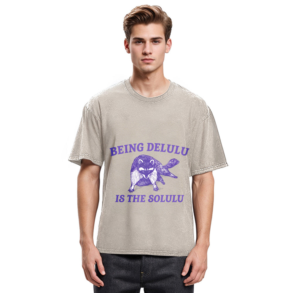Tokyosol Funny Delusional Raccoon Washed T Shirt