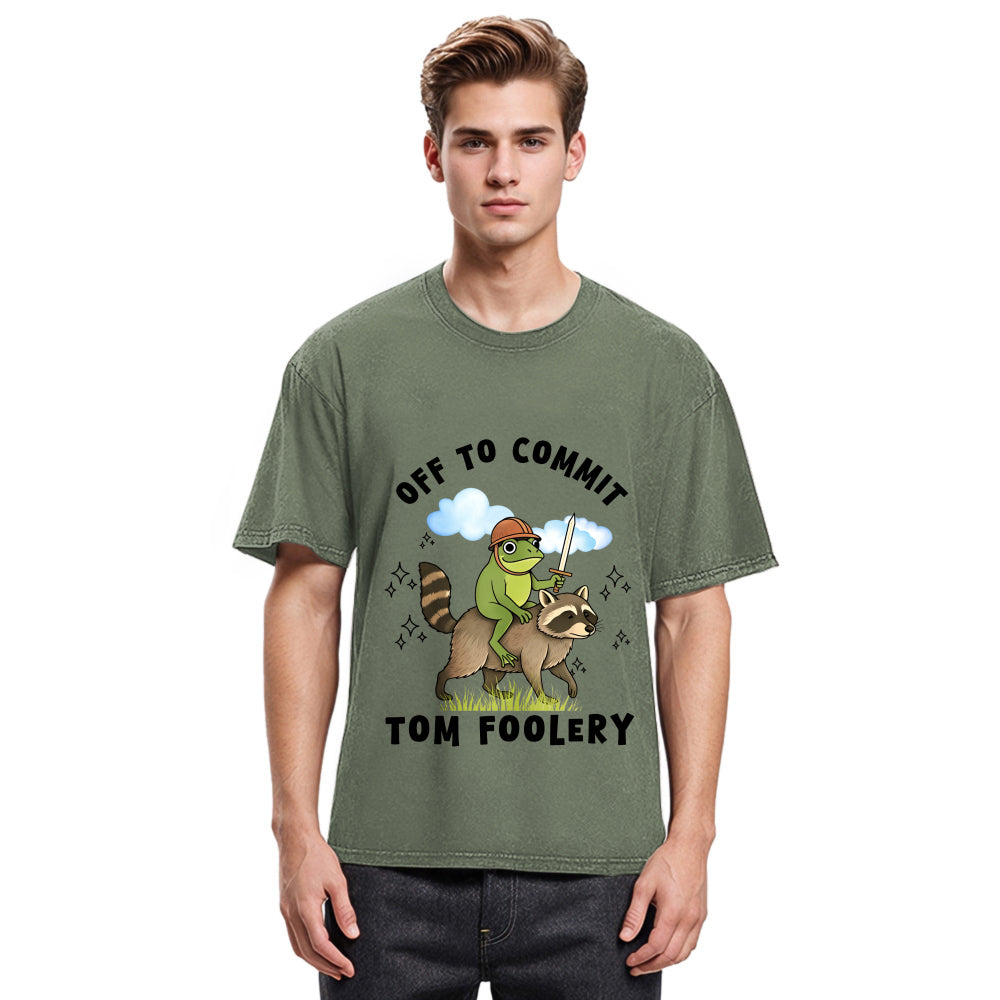 Tokyosol Funny Frog Raccoon Sarcastic Meme Washed T Shirt