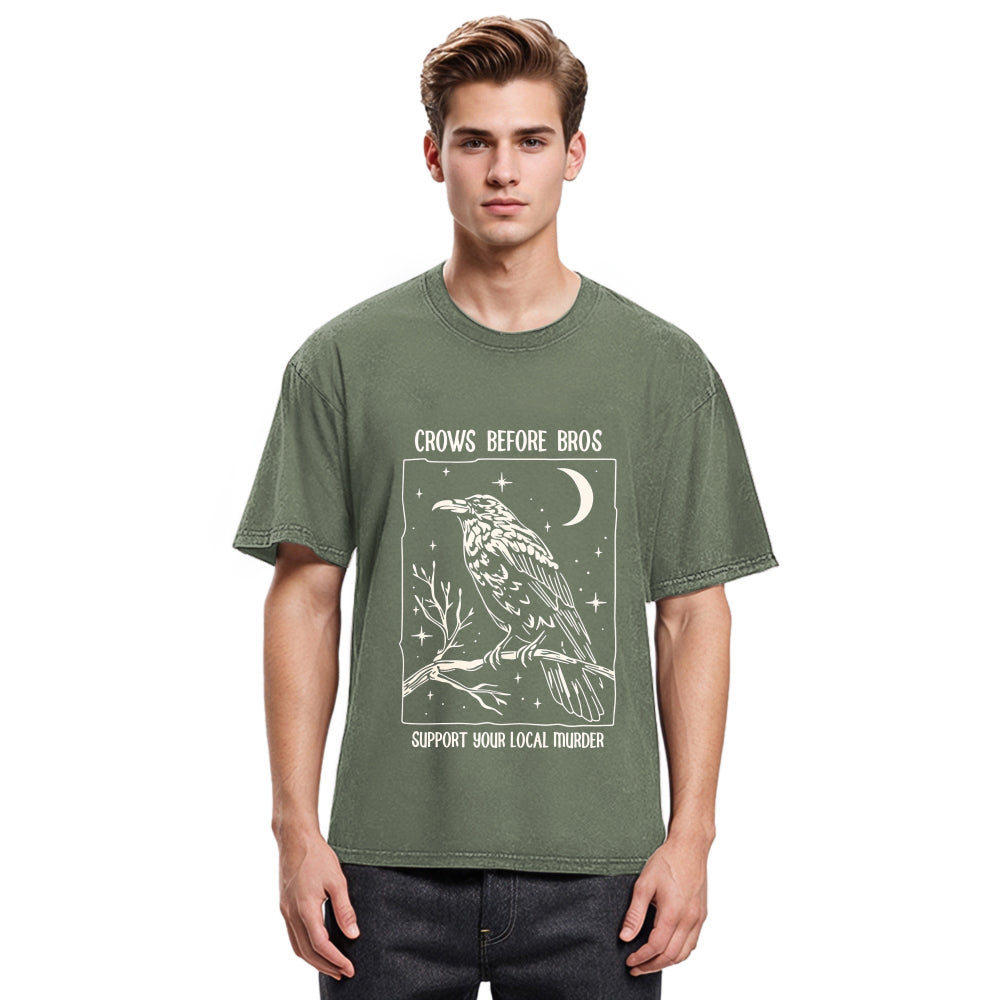 Tokyosol Funny Crows Before Bros Washed T Shirt