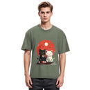 Tokyosol Black And White Cat Vintage Washed T Shirt