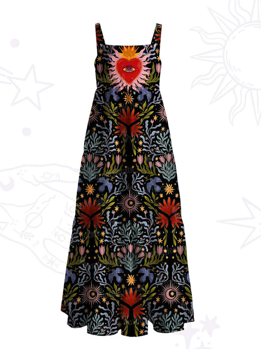 Sacred Flame Heart Wide Straps Maxi Dress