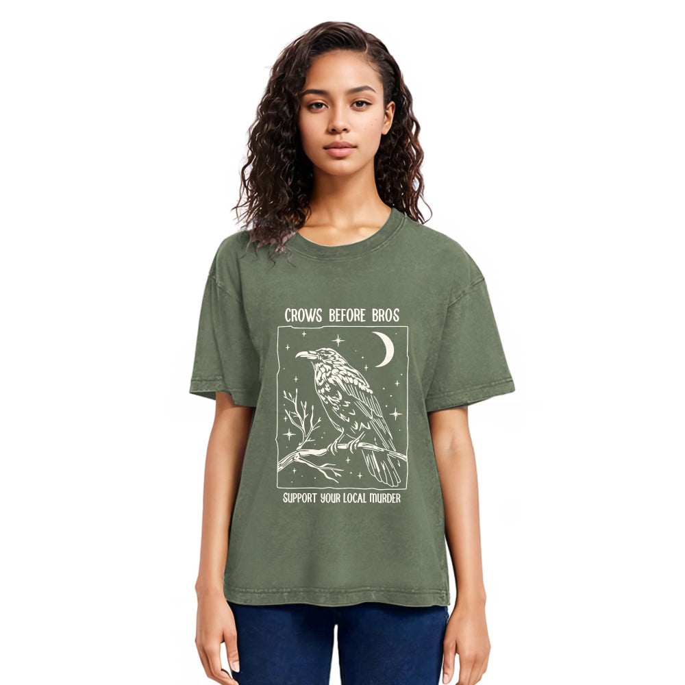 Tokyosol Funny Crows Before Bros Washed T Shirt