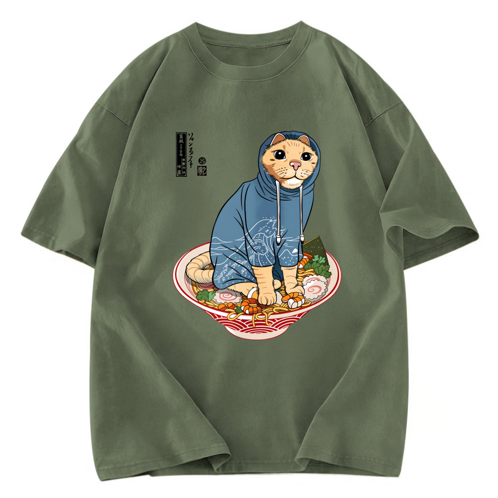 Tokyosol Japanese Cat On Ramen Washed T Shirt