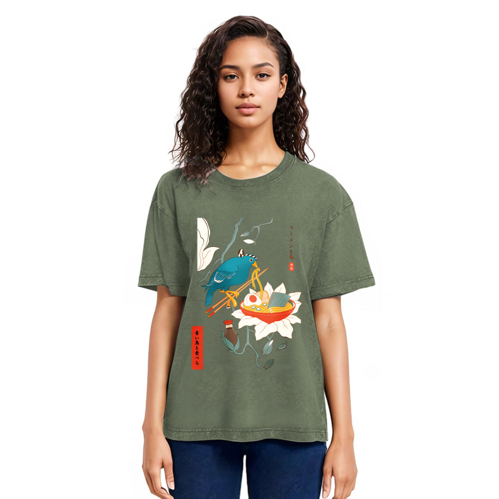 Tokyosol Bird And Ramen Ukiyoe Washed T Shirt