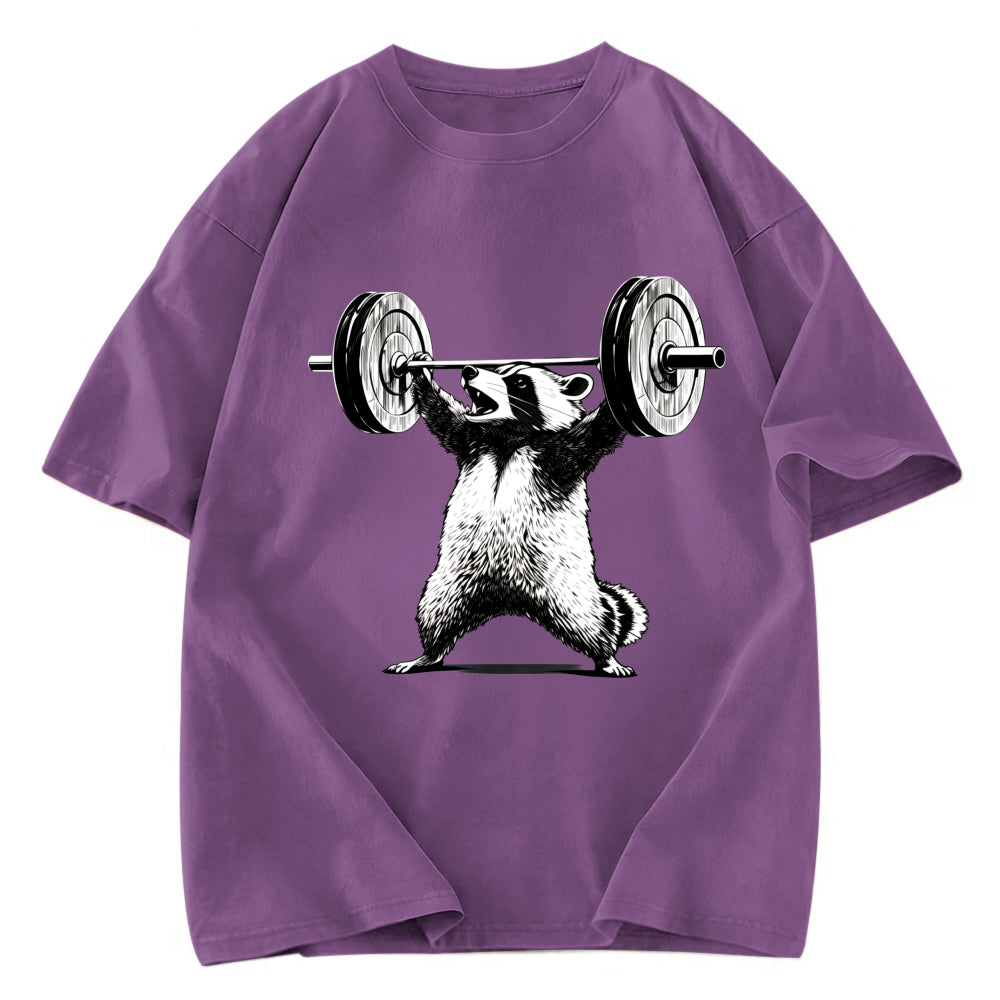 Tokyosol Raccoon Weightlifting Funny Washed T Shirt