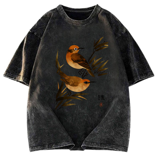 Tokyosol Sparrows Among Bamboo Washed T Shirt