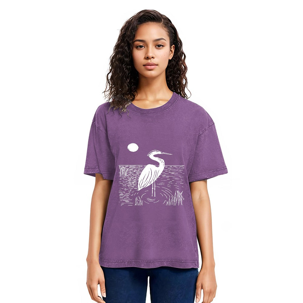 Tokyosol Woodcut Crested Lbis Washed T Shirt