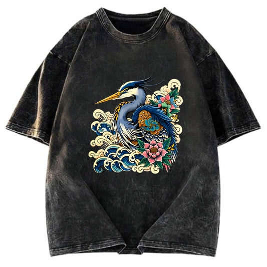 Tokyosol Japanese Blue Heron Washed T Shirt