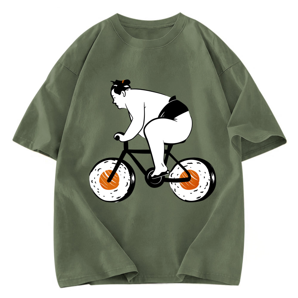 Tokyosol Sumo Riding A Sushi Bike Washed T Shirt