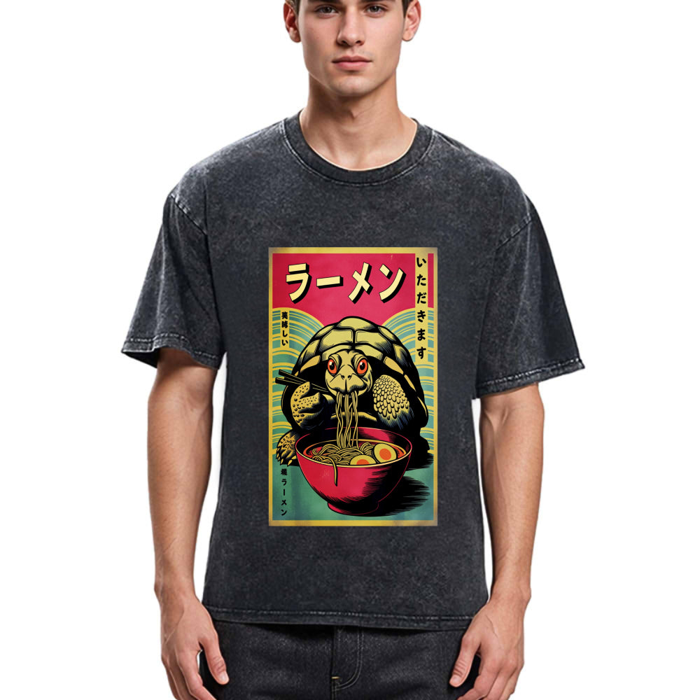 Tokyosol Turtle Eating Ramen Washed T Shirt