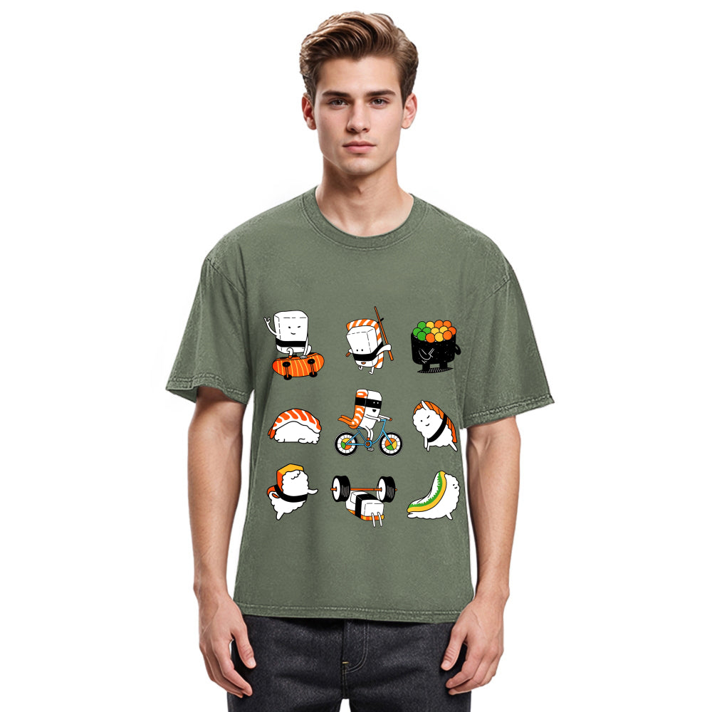Tokyosol Cute Sports Sushi Washed T Shirt