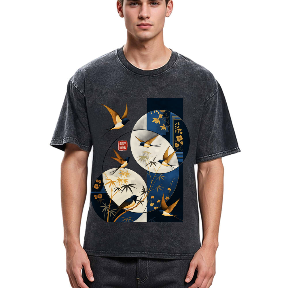 Tokyosol Swallows Among The Bamboo Washed T Shirt