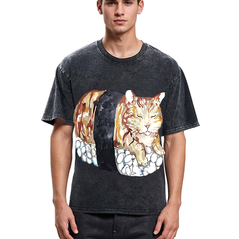 Tokyosol Sushi Cat Washed T Shirt