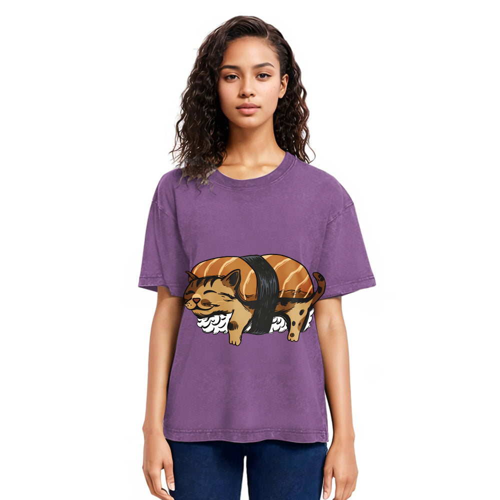 Tokyosol Nigiri Sushi With Cat Filling Washed T Shirt