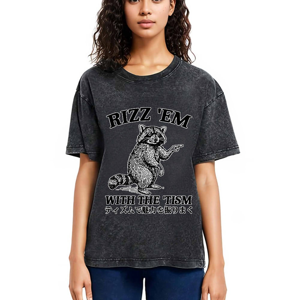 Tokyosol Funny Raccoon Charm Washed T Shirt