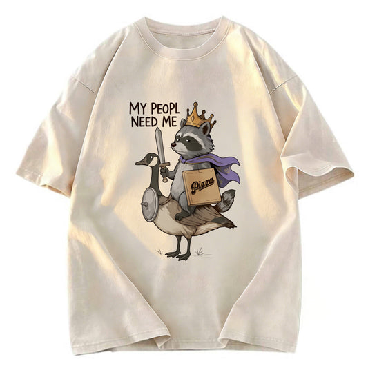 Tokyosol Funny Raccoon King Riding Goose Washed T Shirt