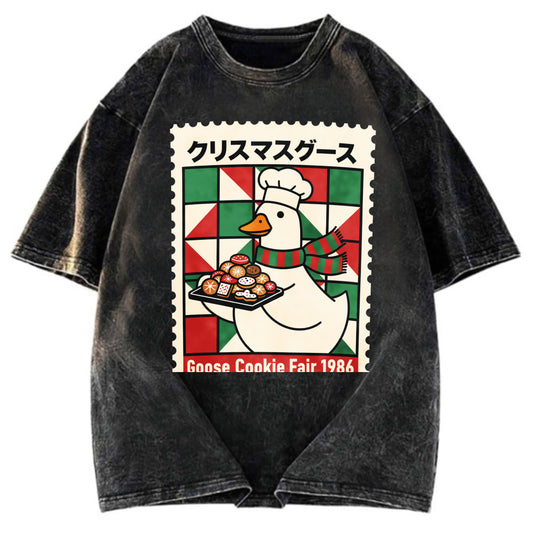 Tokyosol Funny Goose Christmas Washed T Shirt