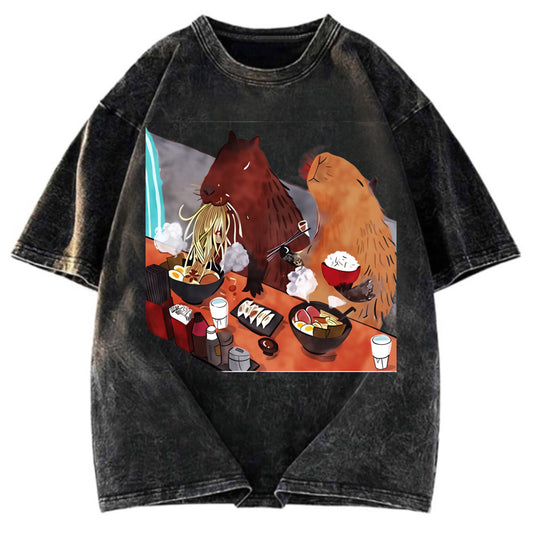 Tokyosol Ramen Lovers Capybara Funny Washed T Shirt