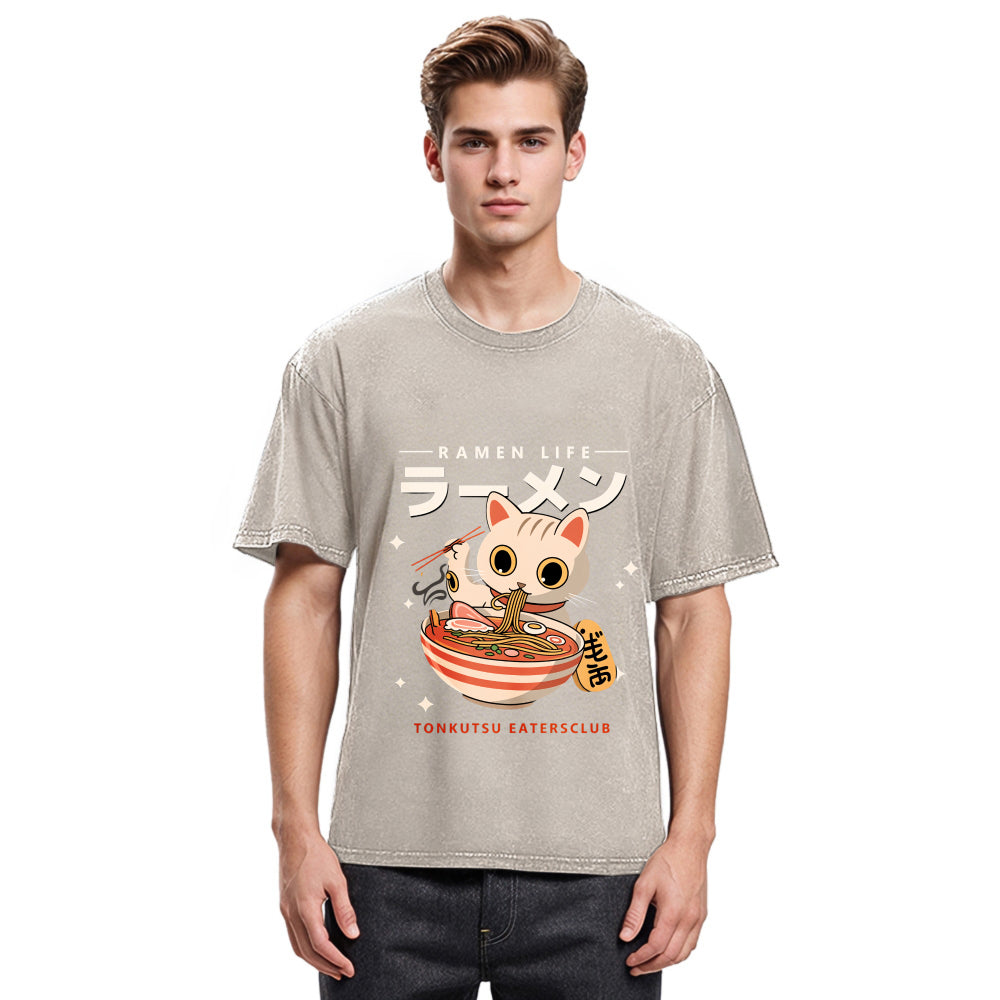 Tokyosol Lucky Cat Ramen Life Washed T Shirt