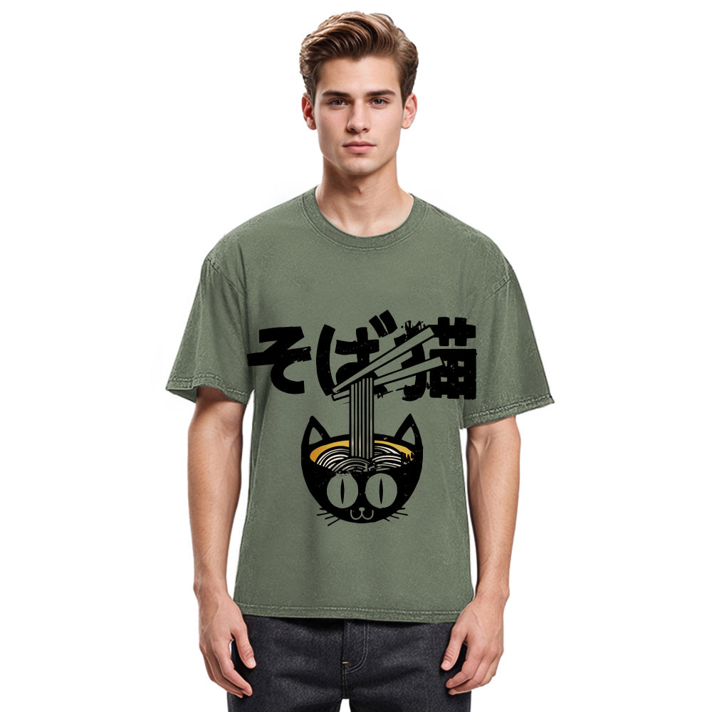 Tokyosol Cat Ramen Bowl Washed T Shirt