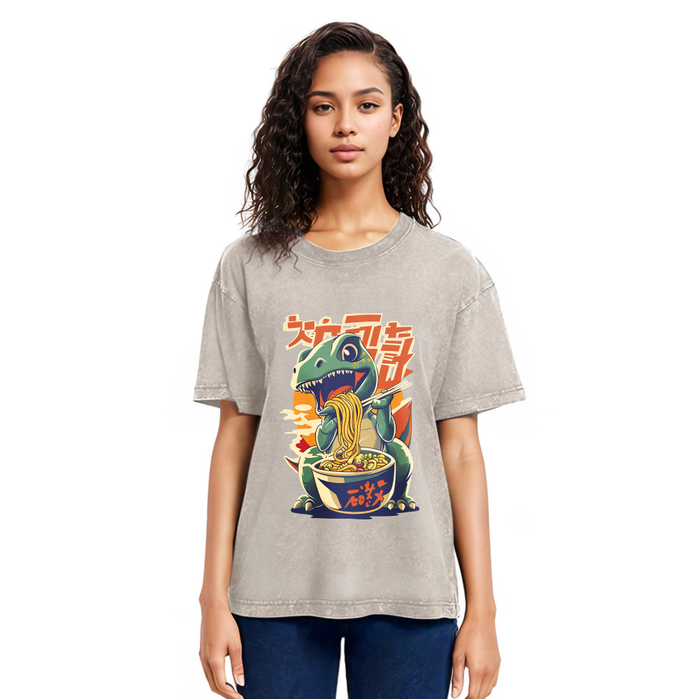 Tokyosol Cute Dinosaur Ramen Washed T Shirt