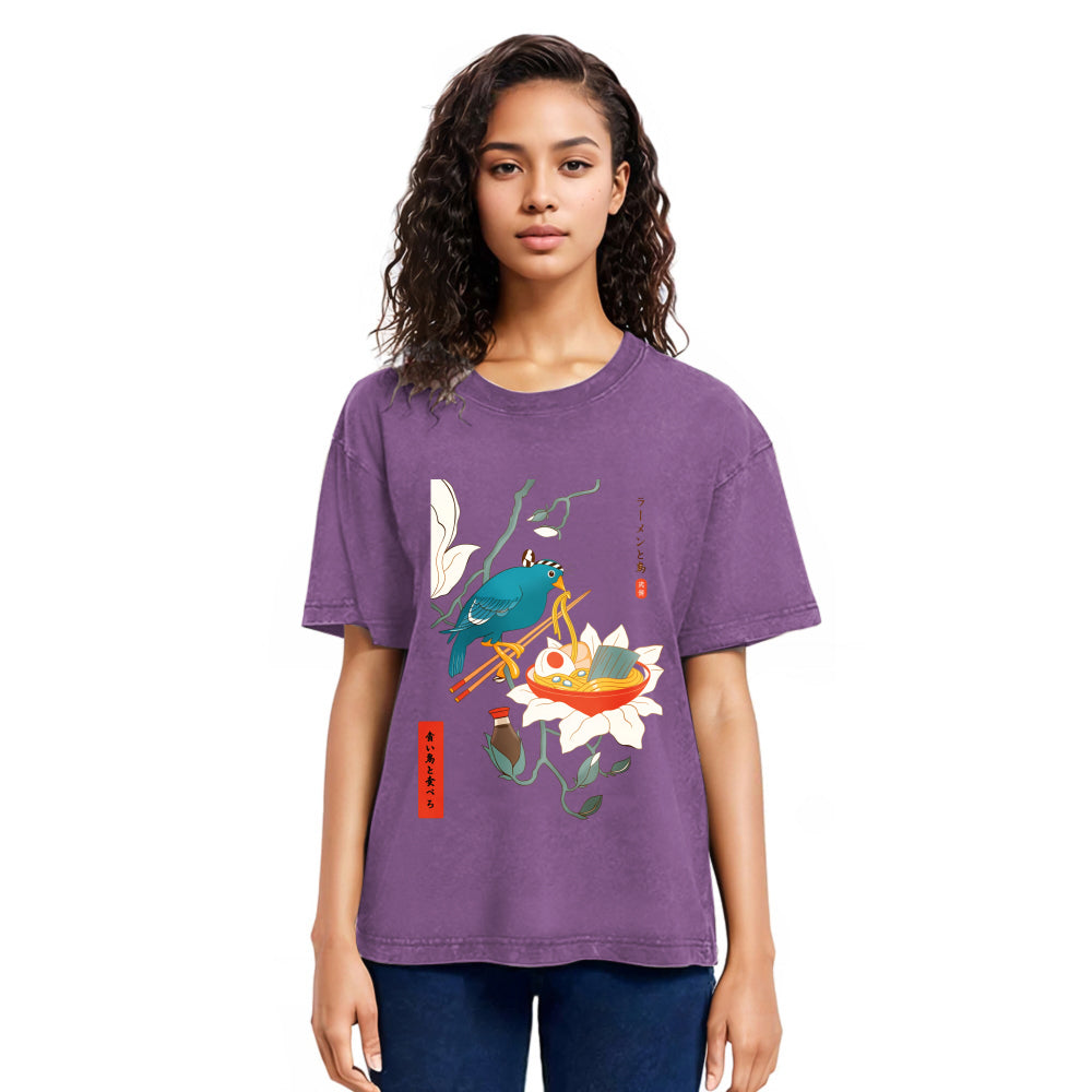 Tokyosol Bird And Ramen Ukiyoe Washed T Shirt