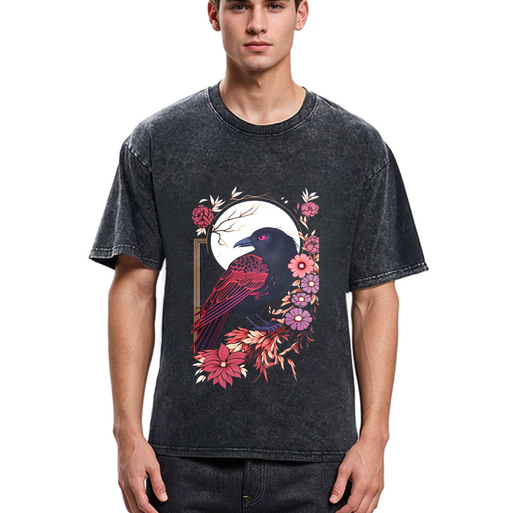 Tokyosol Goth Raven Moon Washed T Shirt
