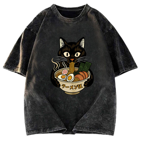 Tokyosol Cat Ramen Fanatic Washed T Shirt