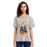 Tokyosol Neko Sushi Japan Culture Creative Washed T Shirt