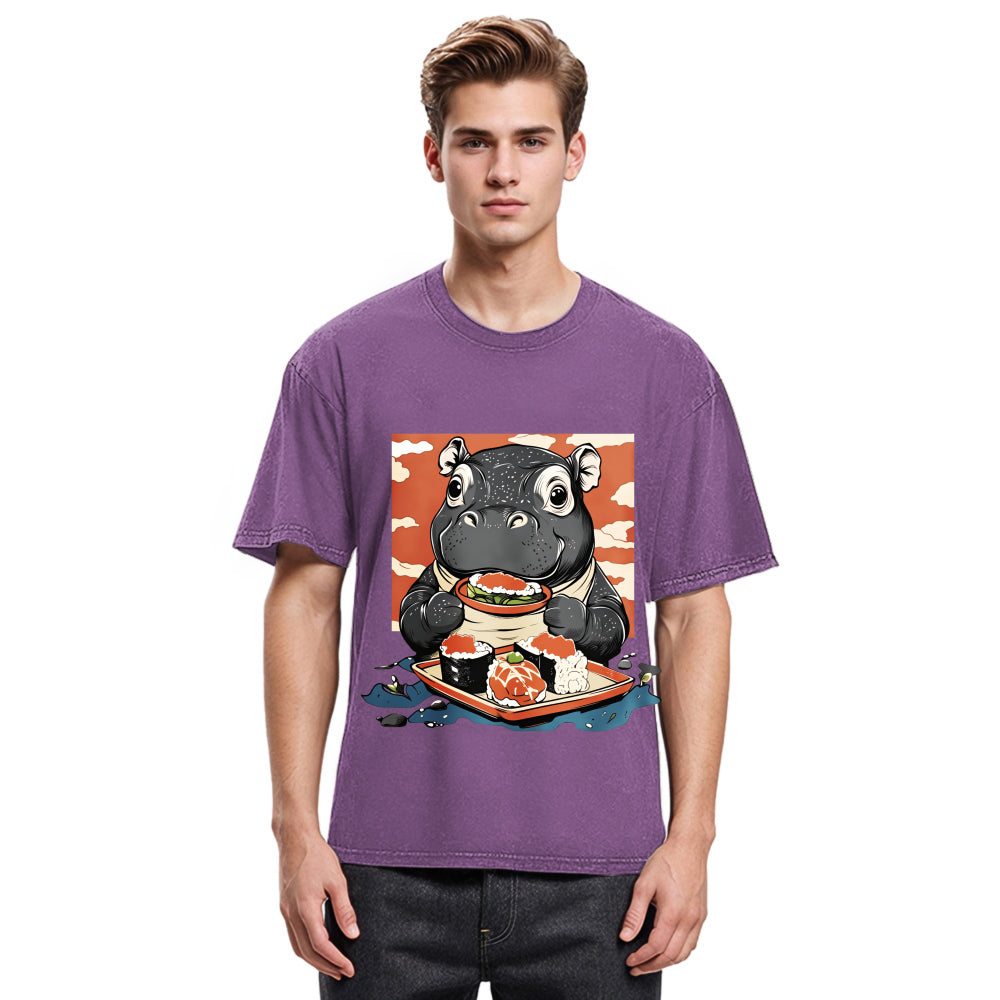 Tokyosol Moo Deng Eat Sushi Washed T Shirt