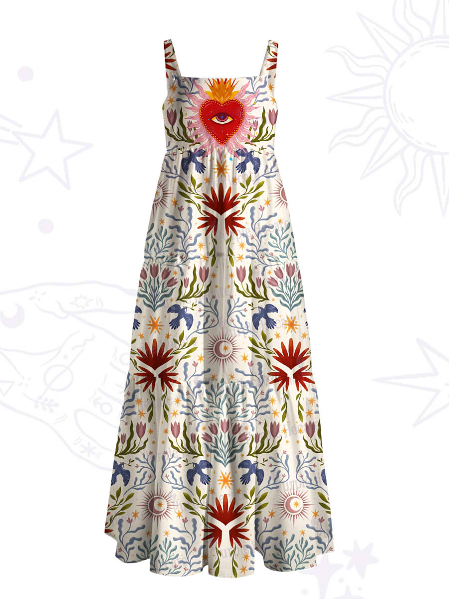 Sacred Flame Heart Wide Straps Maxi Dress