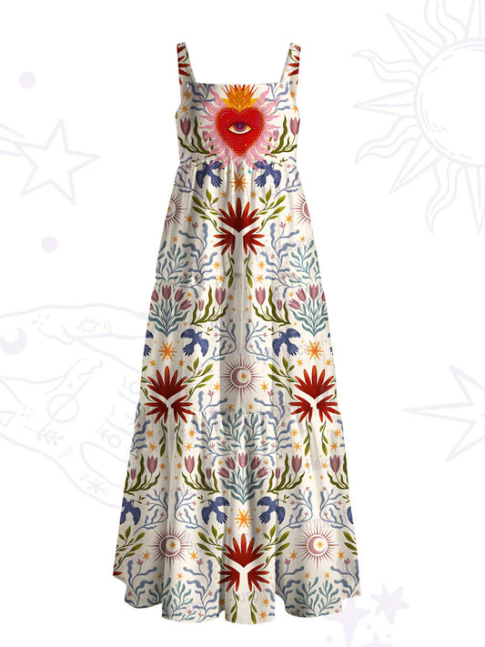 Sacred Flame Heart Wide Straps Maxi Dress