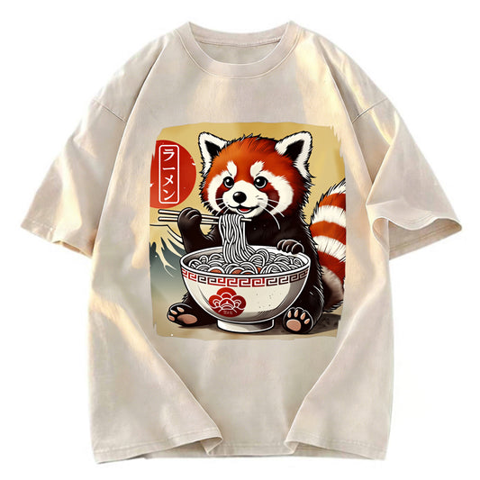 Tokyosol Cute Raccoon Eating Ramen Washed T Shirt