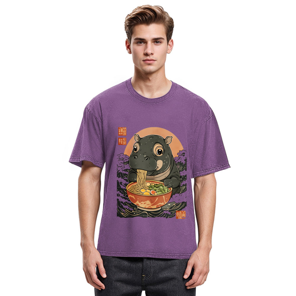 Tokyosol Moo Deng Eat Ramen Washed T Shirt