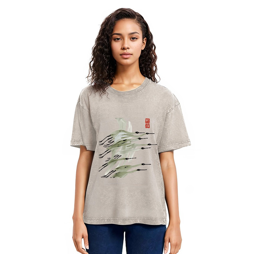 Tokyosol Flock Of Cranes In Flight Washed T Shirt