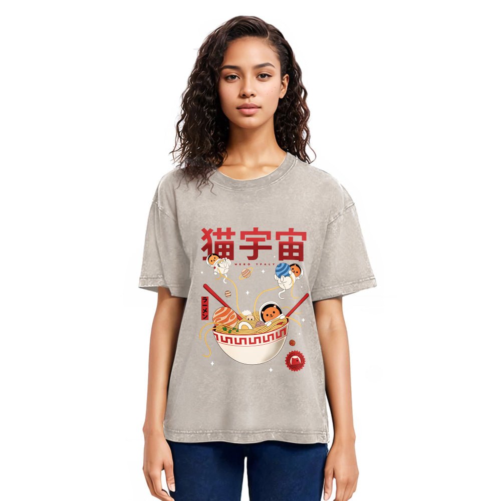 Tokyosol Neko Space Ramen Adventures Washed T Shirt