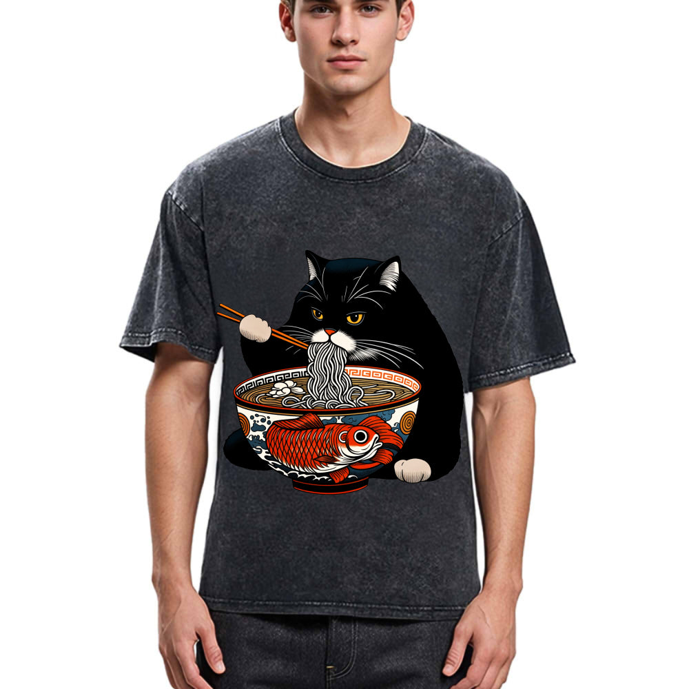 Tokyosol Fat Cat Eating Ramen Classic T-Shirt