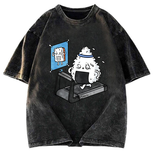 Tokyosol Funny Sushi Fitness Washed T Shirt