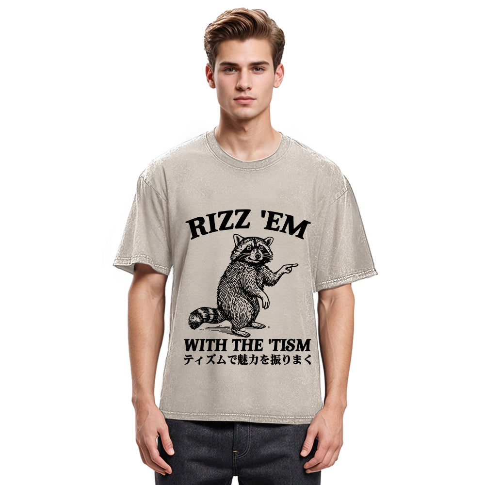 Tokyosol Funny Raccoon Charm Washed T Shirt