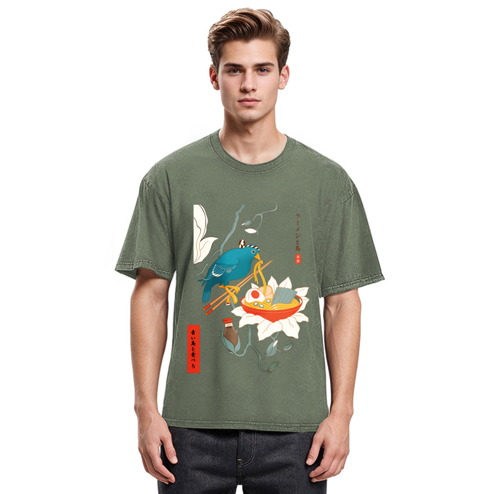 Tokyosol Bird And Ramen Ukiyoe Washed T Shirt