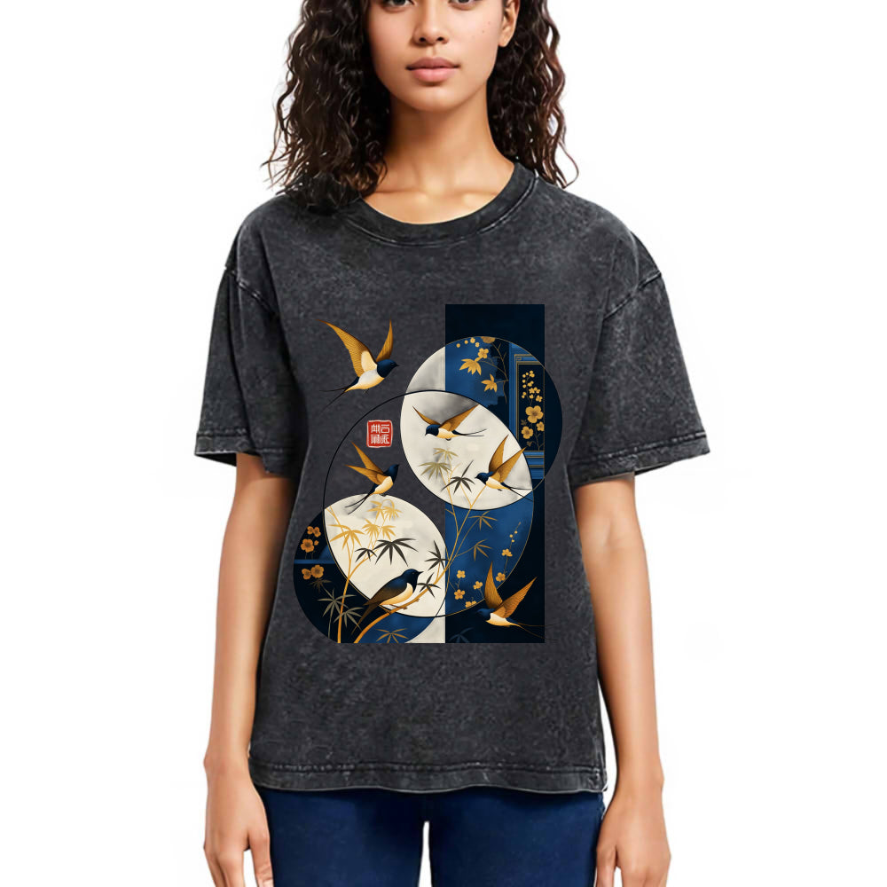 Tokyosol Swallows Among The Bamboo Washed T Shirt