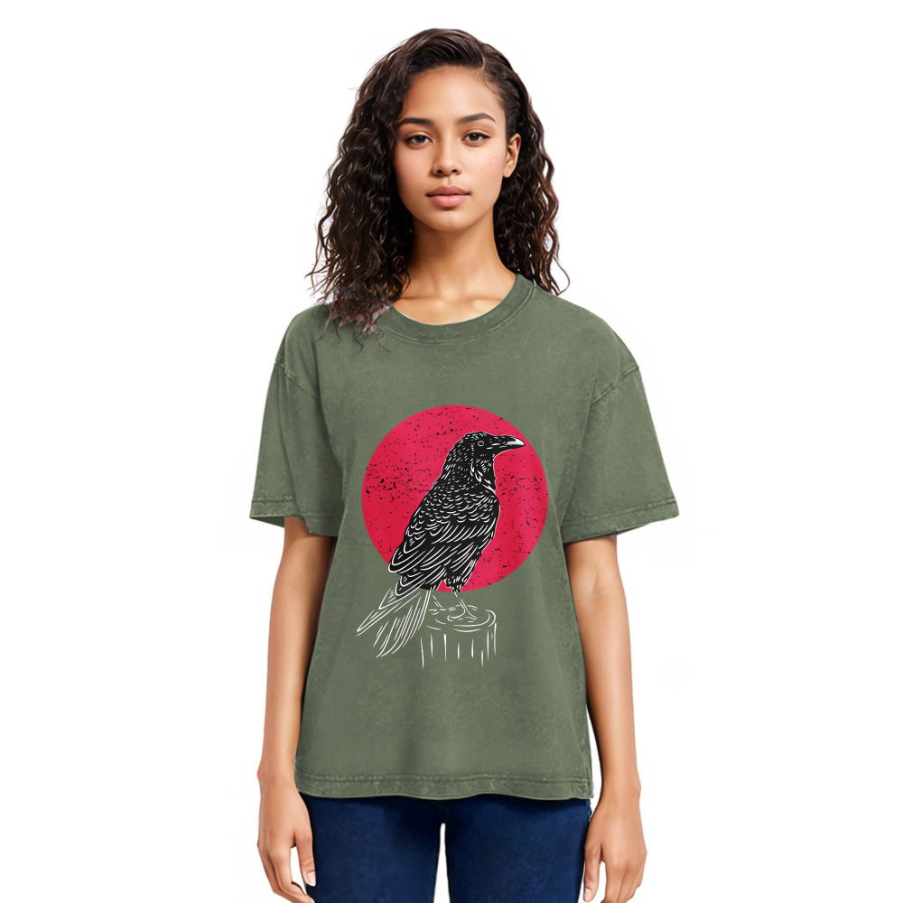 Tokyosol Viking Raven Crow Witchcraft Occult Pagan Washed T Shirt