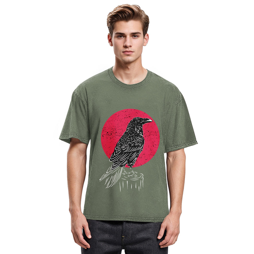 Tokyosol Viking Raven Crow Witchcraft Occult Pagan Washed T Shirt