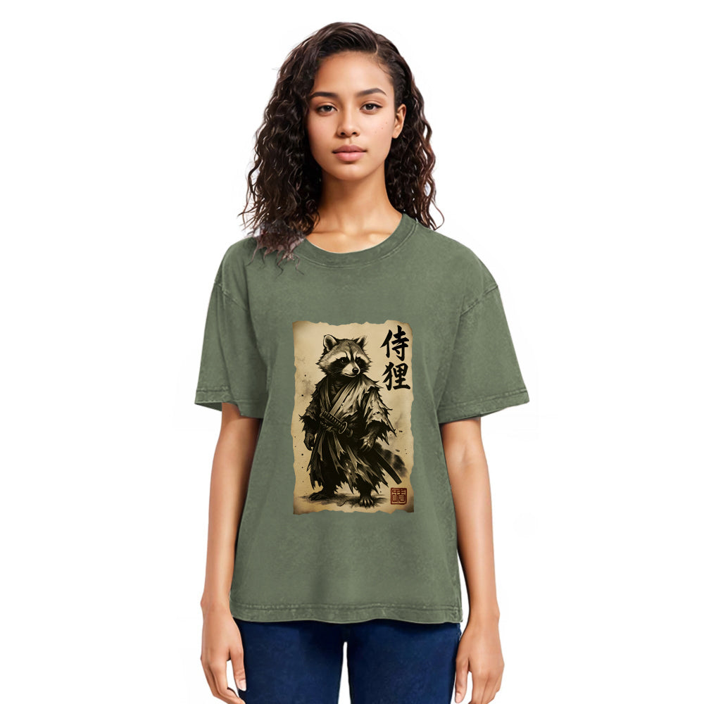 Tokyosol Samurai Raccoon Washed T Shirt