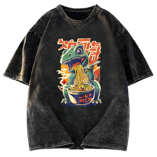 Tokyosol Cute Dinosaur Ramen Washed T Shirt